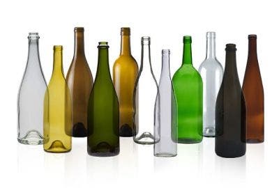 Various types of wine bottles in different colors